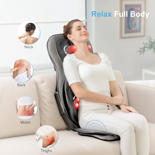 COMFIER Shiatsu Neck Back Massager with Heat, 2D ro 3D Kneading Massage Chair Pad, Adjustable Compression Seat Massager for Full Body Relaxation, Father's Day Gifts,Dark Gray