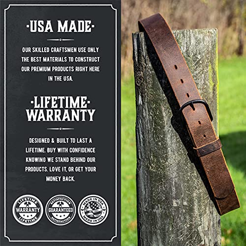 Main Street Forge Bootlegger Leather Belt | Made in USA | Brown with Black Buckle - 36