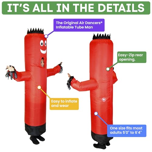 LookOurWay Inflatable Tube Man Costume - Wacky Wavy Arm Guy Funny Inflatable Halloween Costume for Adults - Red