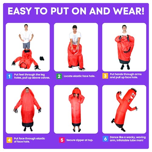 LookOurWay Inflatable Tube Man Costume - Wacky Wavy Arm Guy Funny Inflatable Halloween Costume for Adults - Red