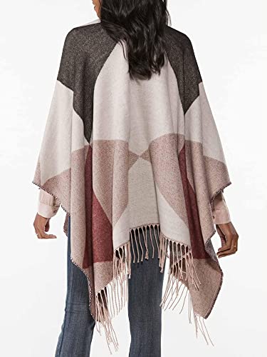 Moss Rose Women's Travel Plaid Shawl Wrap Open Front Poncho Cape for Fall Winter