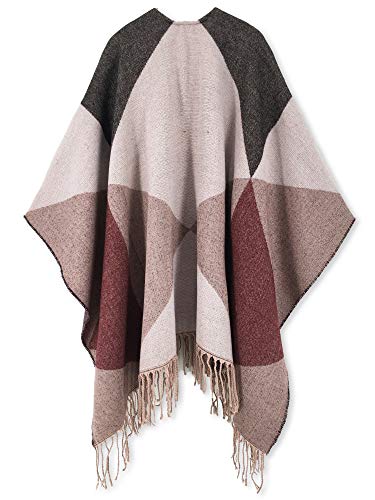 Moss Rose Women's Travel Plaid Shawl Wrap Open Front Poncho Cape for Fall Winter