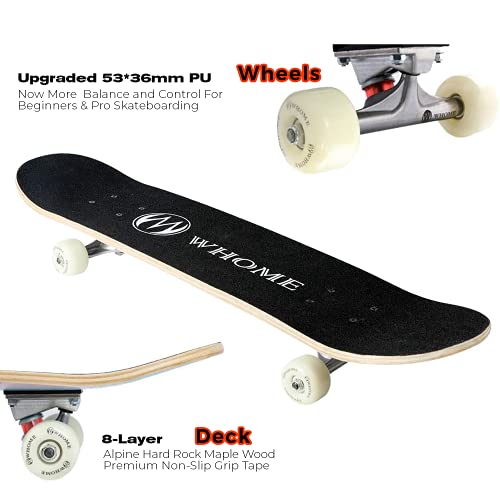 Skateboards for Adults/Kids Teens/Girl Beginner/Boy - 31"x8" Pro Standard Skateboard Complete 8-ply Alpine Maple Deck ABEC-9 Bearings with T-Tool