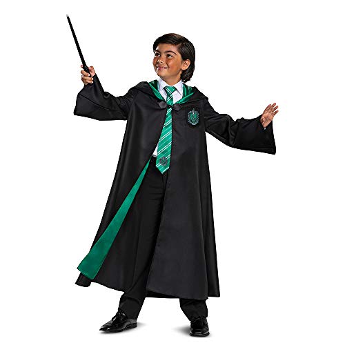 Disguise Harry Potter Slytherin Robe Deluxe Children's Costume Accessory, Black & Green, Kids Size Medium (7-8)