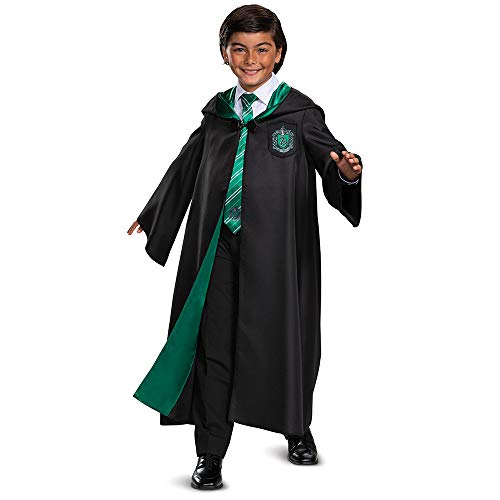 Disguise Harry Potter Slytherin Robe Deluxe Children's Costume Accessory, Black & Green, Kids Size Medium (7-8)