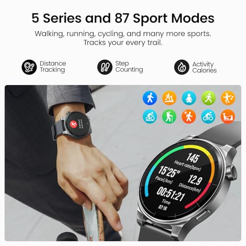 TOZO S5 Smart Watch (Answer/Make Calls), 1.43’’ AMOLED Smart Watches for Men Women 100+ Sport Modes Fitness Watch with Blood Oxygen/Sleep/Heart Rate Monitor, IP68 Waterproof Smartwatch, Silicone Band