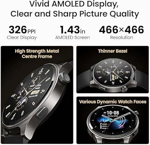 TOZO S5 Smart Watch (Answer/Make Calls), 1.43’’ AMOLED Smart Watches for Men Women 100+ Sport Modes Fitness Watch with Blood Oxygen/Sleep/Heart Rate Monitor, IP68 Waterproof Smartwatch, Silicone Band