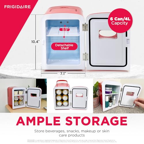 Frigidaire RED EFMIS129- CP4 Mini Portable Compact Personal Cooler, 4 Liter Capacity Chills Six 12 oz Cans, 100% Freon-Free & Eco Friendly, Includes Plugs for Home Outlet & DC Charger, standard