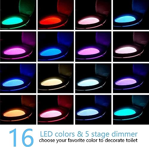 2 Pack Toilet Night Lights with Motion Activated Sensor,16-Color Changing LED Inside Toilet Bowl Nightlight, Cool Stuff for Bathroom Accessories Decor, Unique Gadgets for Men and Kids Brithday Gifts