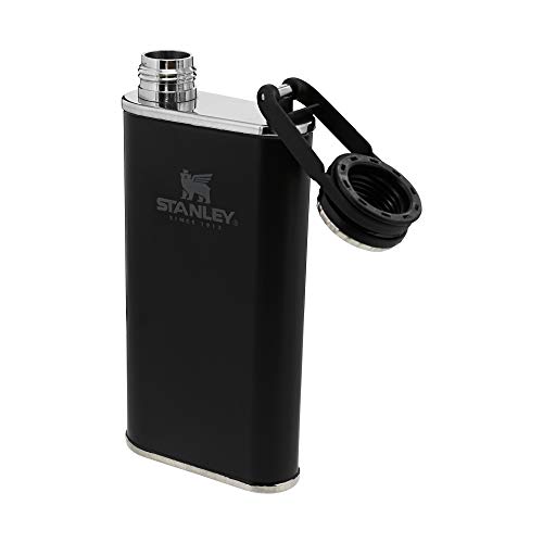 Stanley Classic Flask 8oz with Never-Lose Cap, Wide Mouth Stainless Steel Hip Flask for Easy Filling & Pouring, Insulated BPA-Free Leak-Proof Flask,Matte Black