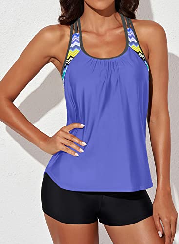 Aleumdr Womens Blouson Striped Printed Push up Strappy T-Back Tankini Top with Shorts(Available in Plus)