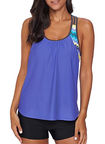 Aleumdr Womens Blouson Striped Printed Push up Strappy T-Back Tankini Top with Shorts(Available in Plus)