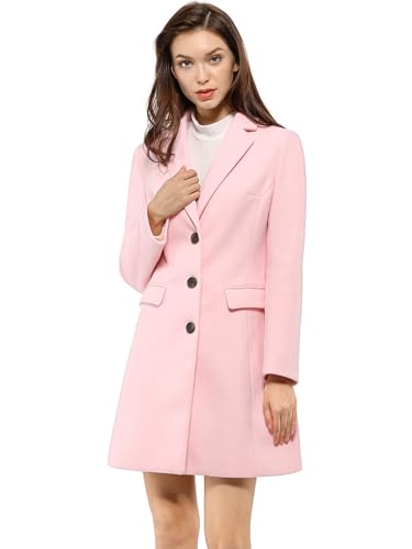 Allegra K Women's 2024 Pea Coat Single Breasted Long Winter Coats for Women Large Pink