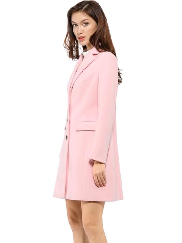 Allegra K Women's 2024 Pea Coat Single Breasted Long Winter Coats for Women Large Pink