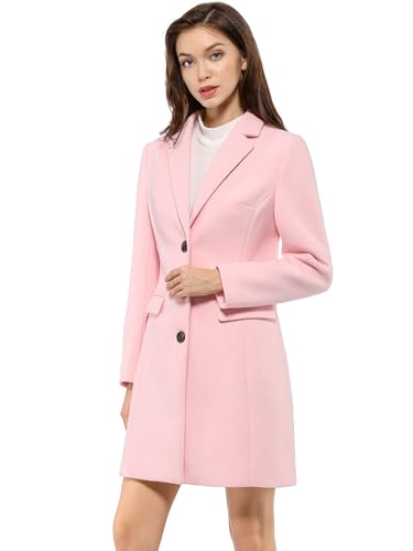 Allegra K Women's 2024 Pea Coat Single Breasted Long Winter Coats for Women Large Pink