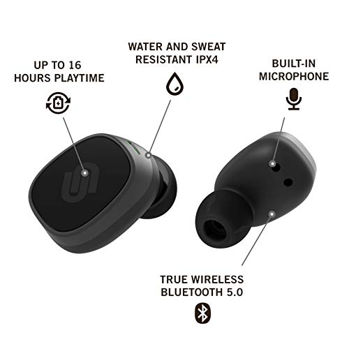 Urbanista Tokyo True Wireless Earbuds 16H Playtime Bluetooth 5.0 with Charging Case, Multi Function Button Earphones Compatible with Android and iOS - Black