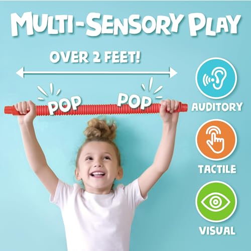 BUNMO Pop Tubes - Sensory Toys - Toddler Toys - Imaginative Play & Stimulating Creative Learning - Hours of Fun for Kids - Tons of Ways to Play - Connect, Stretch, Twist & Pop - 4 Pack Large