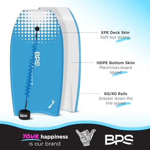 BPS 'Storm' Bodyboard with Premium Coiled Leash - Lightweight with EPS Core, Durable for All Wave Conditions