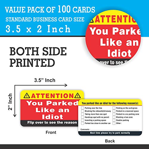 PARTH iMPEX You Parked Like an Idiot Business Cards (Pack of 100) Bad Parking Cards 3.5"x2" Multi Reasons Violation Stocking Stuffers for Adults