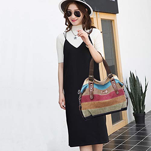 SNUG STAR Canvas Handbag Multi-Color Striped Lattice Cross Body Shoulder Purse Bag Tote-Handbag for Women