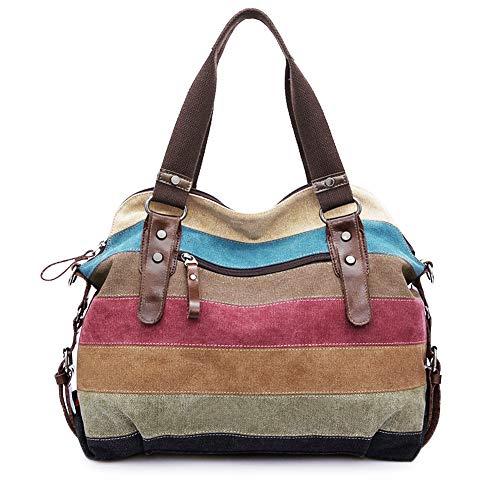 SNUG STAR Canvas Handbag Multi-Color Striped Lattice Cross Body Shoulder Purse Bag Tote-Handbag for Women