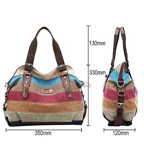 SNUG STAR Canvas Handbag Multi-Color Striped Lattice Cross Body Shoulder Purse Bag Tote-Handbag for Women