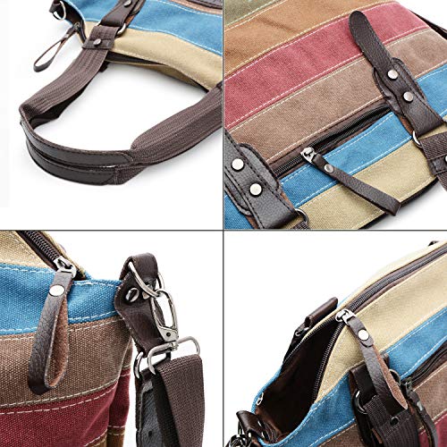 SNUG STAR Canvas Handbag Multi-Color Striped Lattice Cross Body Shoulder Purse Bag Tote-Handbag for Women