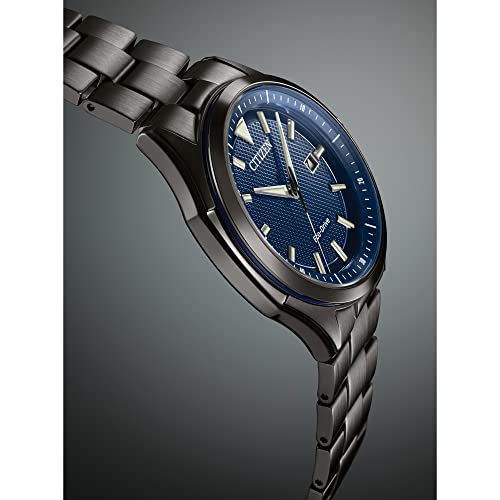 Citizen Men's Eco-Drive Weekender 3-Hand Date Watch in Black IP Stainless Steel, Blue Dial (Model: AW1147-52L)