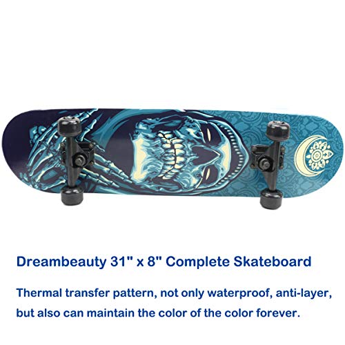 Dreambeauty 31 inch Pro Skateboard Complete,7 Layer Maple Wood Double Kick Concave Skateboards, Tricks Skateboards for Teens, Beginners, Girls, Boys, Kids, Adults (Pray)