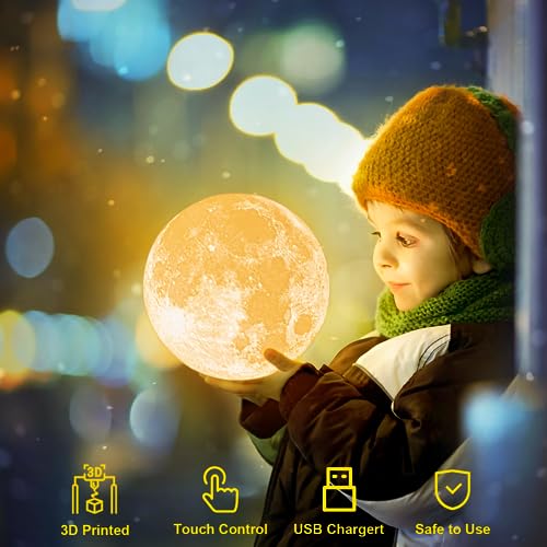 Balkwan Moon Lamp for Kids - 3D Moon Light for Adults - Classical Moon Night Light - Dimmable and Touch Control Design,Birthday Gifts for Women,Kids,Child and Baby Home Decor Father's Day Gift