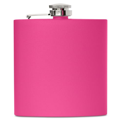 6 oz Stainless Steel Hip Flask with Funnel for Men & Women, Powder Coated Flask Gift Sets for Groomsmen, Bridesmaids, Wedding Party Whiskey Flask for Liquor, by Clear Water Home Goods, Matte Pink