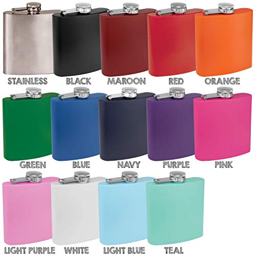 6 oz Stainless Steel Hip Flask with Funnel for Men & Women, Powder Coated Flask Gift Sets for Groomsmen, Bridesmaids, Wedding Party Whiskey Flask for Liquor, by Clear Water Home Goods, Matte Pink