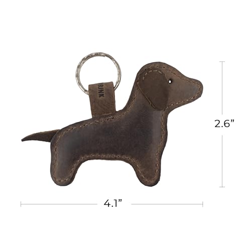 Hide & Drink, Dog Shaped Keychain, Dachshund Keyring, Cute Stuffed Animal Ornament, Full Grain Leather, Handmade Key Holder, Bourbon Brown