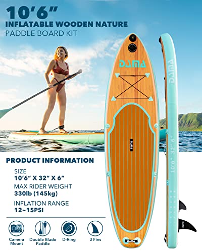 DAMA 9'6"/10'6"/11' Inflatable Stand Up Paddle Board, Yoga Board, Camera Seat, Floating Paddle, Hand Pump, Board Carrier, Waterproof Bag, Drop Stitch, Traveling Board for Surfing