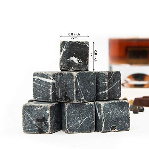 Premium Whiskey Stones Gift Set with 12 Pcs Stones and Bag. Whiskey, Bourbon, Cognac, Scotch,Gin, Wine Beverage. Marble Reusable Ice Cubes. Birthday Gift for Whiskey Lovers.… (Dark Grey)