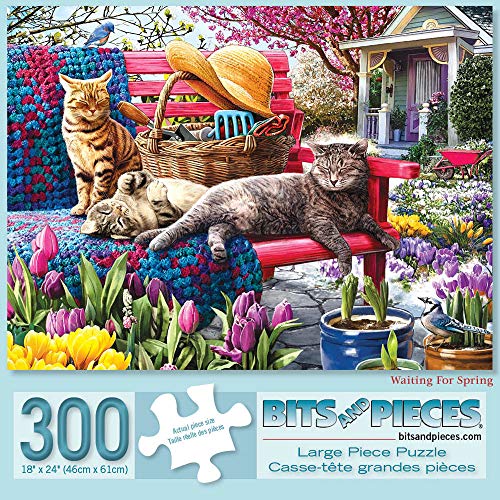 Bits and Pieces - Value Set of Three (3) - 300 Piece Jigsaw Puzzles for Adults - Spring Collection Large Piece Jigsaws by Artist Larry Jones - 18” x 24”