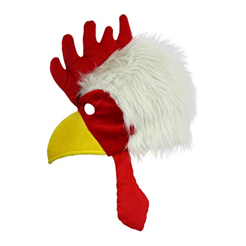 Nicky Bigs Novelties Fuzzy Chicken Mask Hat Rooster Hat Animal Costume Accessory Cock Head Novelty, One Size Red/White/Yellow