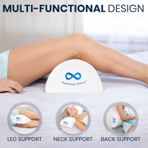 Everlasting Comfort Knee Pillow for Back Sleeping, Comfortable Pure Memory Foam Half Moon Bolster Pillow for Legs - Under Knee Pillow for Sleeping on Back, Leg Pillow for Back Pain