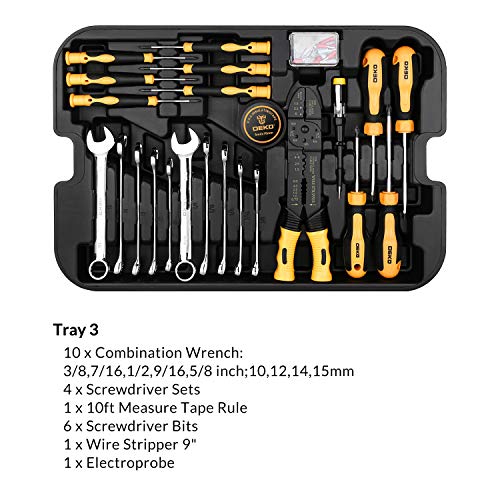 DEKOPRO 258 Piece Tool Kit with Rolling Tool Box Socket Wrench Hand Tool Set Mechanic Case Trolley Portable