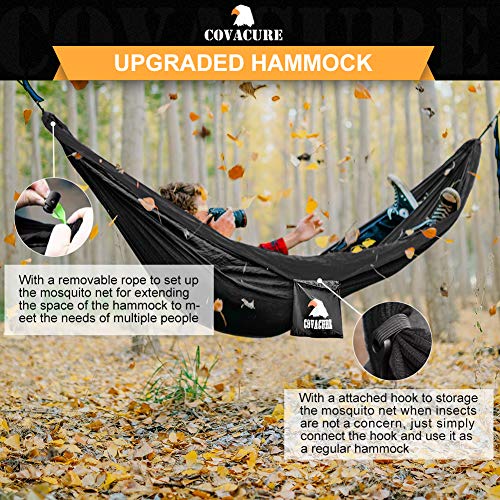 Covacure Camping Hammock - Lightweight Double Hammock, Hold Up to 772lbs, Portable Hammocks for Indoor, Outdoor, Hiking, Camping, Backpacking, Travel, Backyard, Beach(Black)