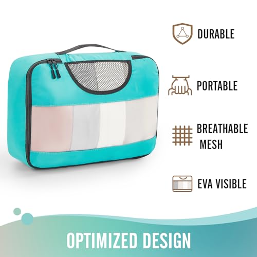 Veken 6 Set Packing Cubes for Suitcases, Travel Essentials for Carry on Luggage, Suitcase Organizer Bags Set for Travel Accessories in 4 Sizes(Extra Large, Large, Medium, Small)，Cyan