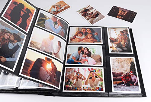 RECUTMS Photo Album 4x6 600 Photos Black Pages Large Capacity Leather Cover Family Photo Albums Holds 600 Horizontal and Vertical Photos (Black)