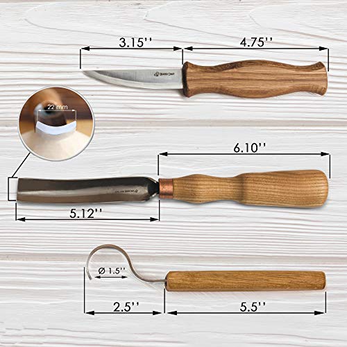 BeaverCraft Wood Carving Knives Kit Spoon Carving Tools S14 - Spoon Hook Knife Wood Carving Chisels Set Bowl Gouge - Whittling Knives Wood Whittling Kit for Beginners - Hobby Carving Knife Set