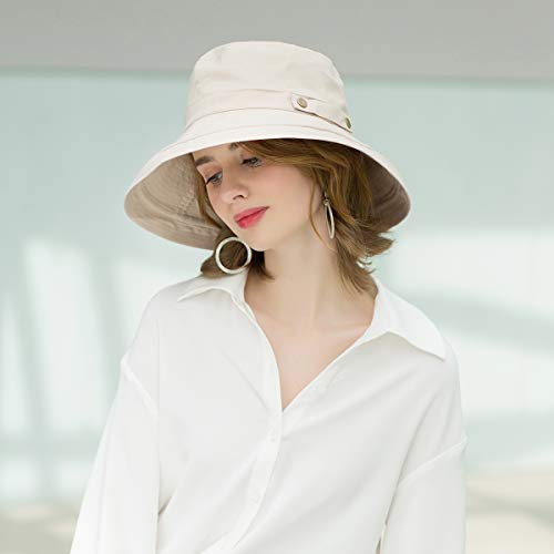 SOMALER Womens Cotton Wide Brim Sun Hats UPF50+ UV Packable Beach Hat Summer Bucket Cap for Travel