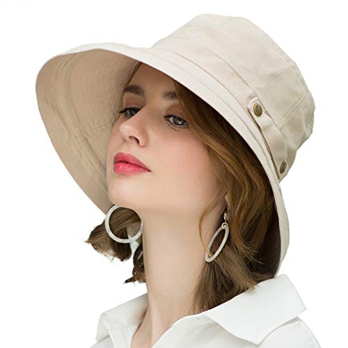 SOMALER Womens Cotton Wide Brim Sun Hats UPF50+ UV Packable Beach Hat Summer Bucket Cap for Travel