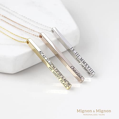 Personalized Coordinates Necklaces for Women Mothers Day Gifts for Her Custom Engraved Bar Jewelry with Kids Names - 4SBN