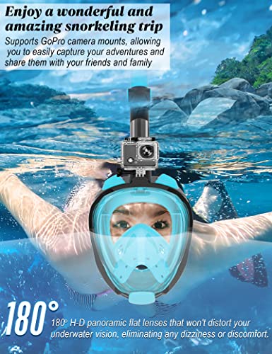 W WSTOO Full Face Snorkel Mask,Snorkeling Gear for Adults to Breathe Through Mouth or Nose,180 Degree Panoramic View,Anti-Fog Anti-Leak with Camera Mount,Best Gift for Summer Holiday Travelers