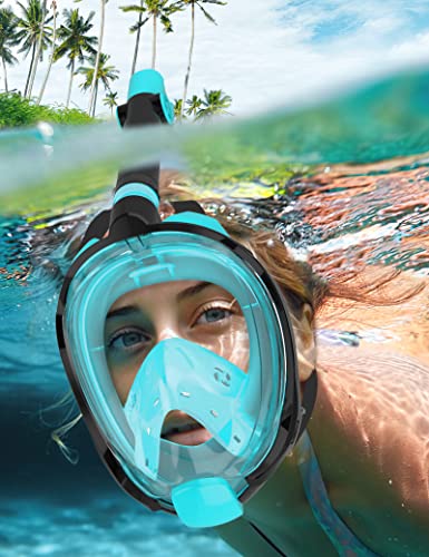 W WSTOO Full Face Snorkel Mask,Snorkeling Gear for Adults to Breathe Through Mouth or Nose,180 Degree Panoramic View,Anti-Fog Anti-Leak with Camera Mount,Best Gift for Summer Holiday Travelers