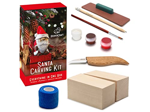 BeaverCraft DIY06 Santa Whittling Kit – Wood Carving Kit for Beginners – Wood Carving Tools Set, DIY Crafts for Adults – Woodworking Kits for Kids&Teens – Hobby Kits for Adults, Woodworking Gifts