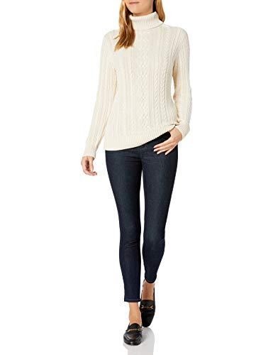 Amazon Essentials Women's Fisherman Cable Turtleneck Sweater (Available in Plus Size), Cream, Medium